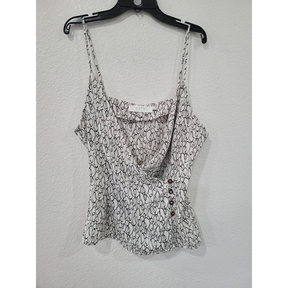 ASTR The Label White Black Abstract Scribble Cowl Neck Side Button Top XL #23